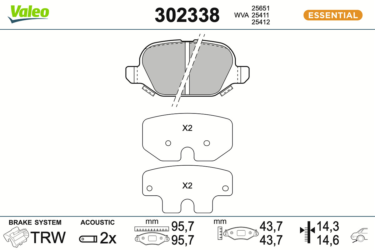 Jeu de 4 plaquettes de frein VALEO ref. 302338